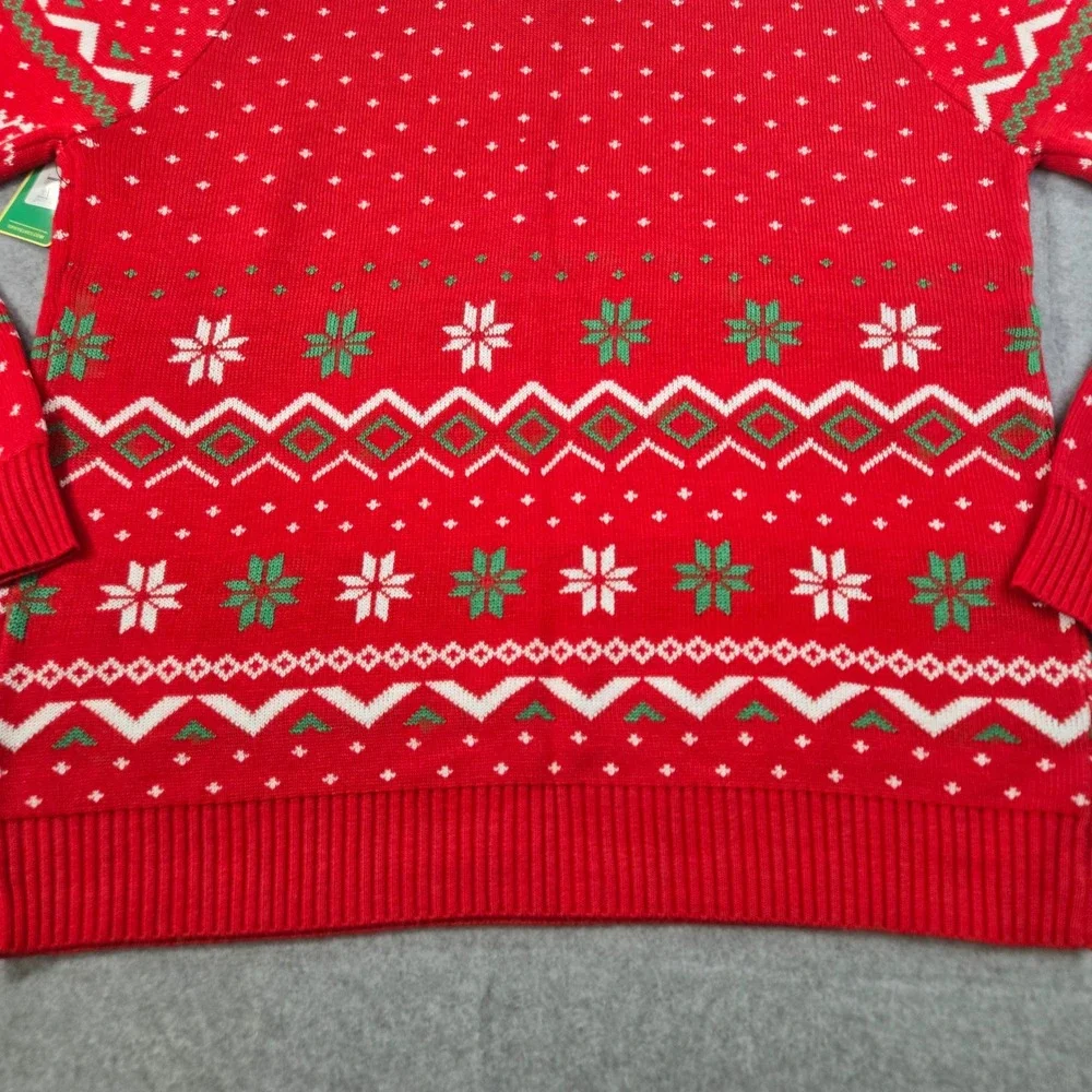 Tipsy Elves Mens Red Reindeer Fair Isle Quarter Zip Christmas Sweater Large NWT